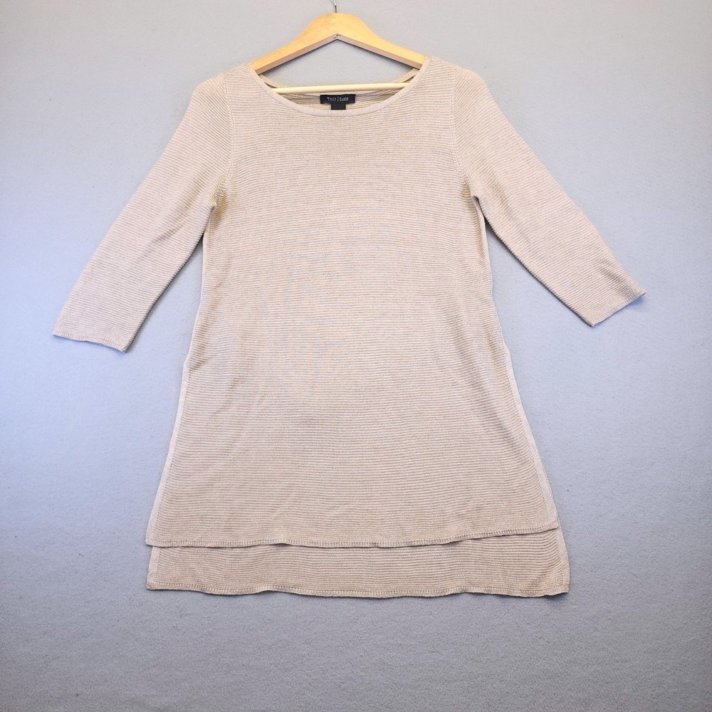 White House Black Market Ribbed Tunic Sweater Metallic Beige Boat Neck Medium